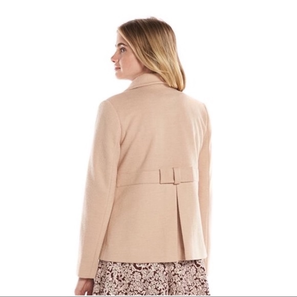 LC LAUREN CONRAD Peacoat Jacket Lined Winter Bow Back Tan Blush Sizes 4 10 12 - Picture 3 of 7